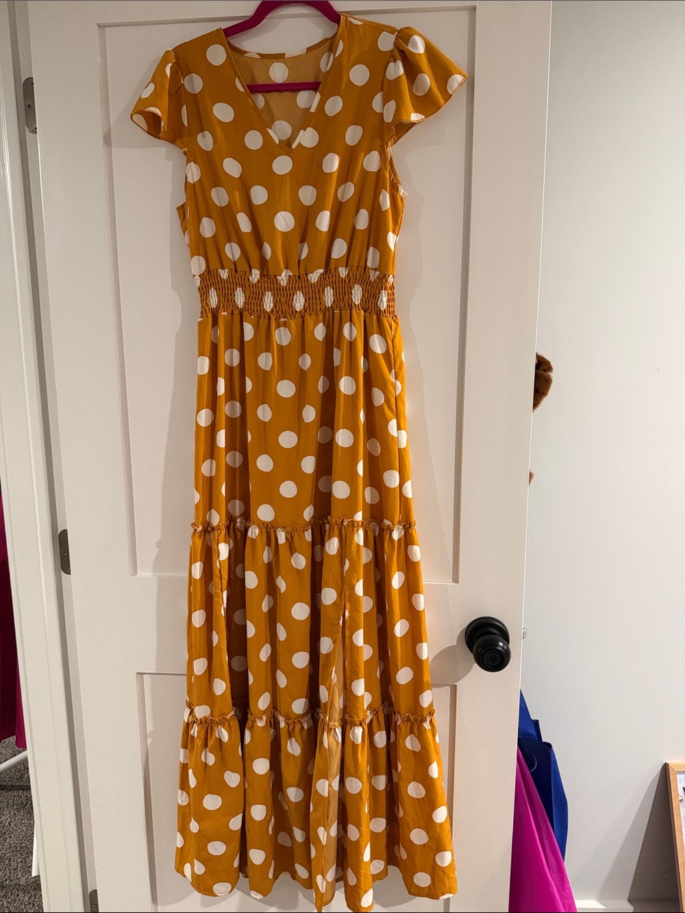 Women’s Polka Dot Maxi Dress - Mustard Yellow size medium - Picture 2 of 5
